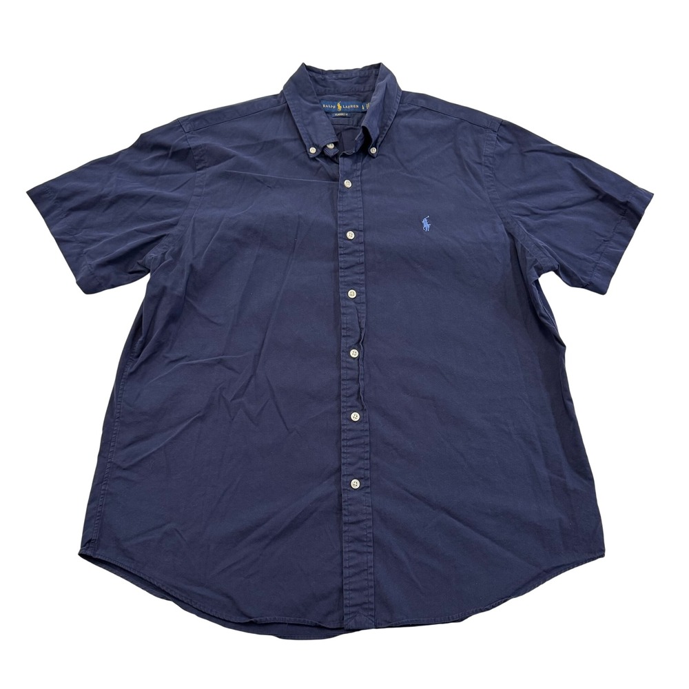 Ralph Lauren Men's Large Navy Blue Classic Fit Short Sleeve Button Down Shirt